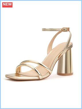 Square Toe Block Heels Sandals Faux Leather Ankle Strap 3.5" Heel